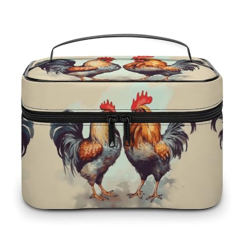 GFLFMXZW Make-up-Tasche, Reise-Kosmetiktasche für Damen, Hahn und Henne, Make-up-Tasche für Geldbörse, großer Make-up-Organizer, Empfangstasche, Hahn und Henne, 25 x 18 x 15 cm, Kosmetiktasche, Hahn von GFLFMXZW