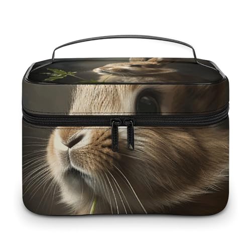 GFLFMXZW Make-up-Tasche, Reise-Kosmetiktasche für Damen, Kaninchen, Gras, Make-up-Tasche für Geldbörse, großer Make-up-Organizer, Empfangstasche, Kaninchen, fressendes Gras, 25 x 18 x 15 cm, von GFLFMXZW