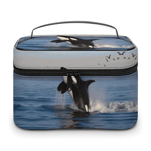 GFLFMXZW Make-up-Tasche, Reise-Kosmetiktasche für Damen, Killerwal, Make-up-Tasche für Geldbörse, großer Make-up-Organizer, Empfangstasche, Killerwal, 25 x 18 x 15 cm, Kosmetiktasche, Killerwal, von GFLFMXZW