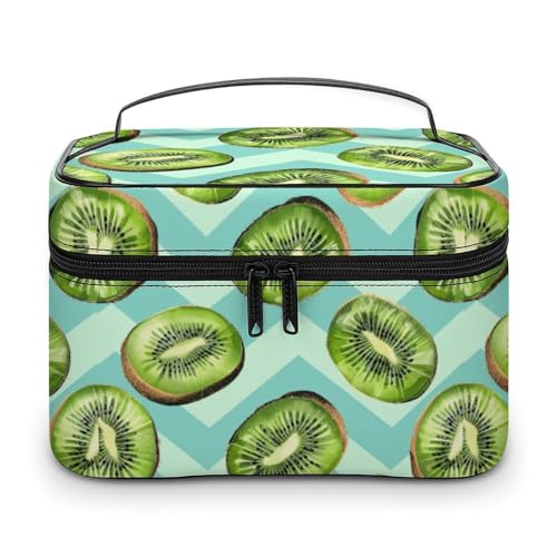 GFLFMXZW Make-up-Tasche, Reise-Kosmetiktasche für Damen, Kiwi-Slice-Muster, Make-up-Tasche für Geldbörse, großer Make-up-Organizer, Empfangstasche, Kiwi-Muster, 25 x 18 x 15 cm, Kosmetiktasche, von GFLFMXZW