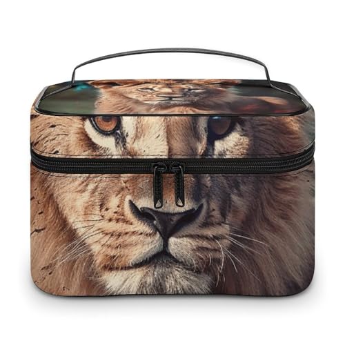 GFLFMXZW Make-up-Tasche, Reise-Kosmetiktasche für Damen, Kunst-Löwe, Make-up-Tasche für Geldbörse, großer Make-up-Organizer, Empfangstasche, Kunstlöwe, 25 x 18 x 15 cm, Kosmetiktasche, Kunst-Löwe, von GFLFMXZW