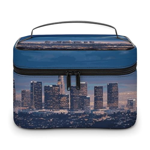 GFLFMXZW Make-up-Tasche, Reise-Kosmetiktasche für Damen, Los Angeles Skyline, Make-up-Tasche für Geldbörse, großer Make-up-Organizer, Empfangstasche, Los Angeles Skyline, 25 x 18 x 15 cm, von GFLFMXZW