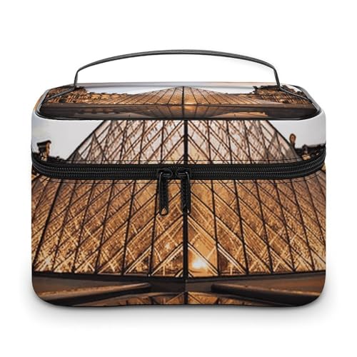 GFLFMXZW Make-up-Tasche, Reise-Kosmetiktasche für Damen, Louvre-Museum in Paris, Make-up-Tasche für Geldbörse, großer Make-up-Organizer, Empfangstasche, Louvre-Museum in Paris, 25 x 18 x 15 cm, von GFLFMXZW