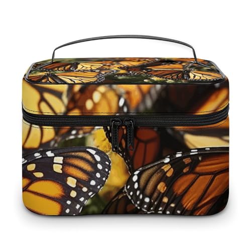 GFLFMXZW Make-up-Tasche, Reise-Kosmetiktasche für Damen, Monarch-Schmetterlinge, Make-up-Tasche für Geldbörse, großer Make-up-Organizer, Empfangstasche, Monarch-Schmetterlinge, 25 x 18 x 15 cm, von GFLFMXZW