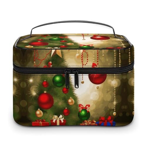 GFLFMXZW Make-up-Tasche, Reise-Kosmetiktasche für Damen, Motiv: Merry Christmas, Make-up-Tasche für Geldbörse, großer Make-up-Organizer, Empfangstasche, Frohe Weihnachten, 25 x 18 x 15 cm, von GFLFMXZW