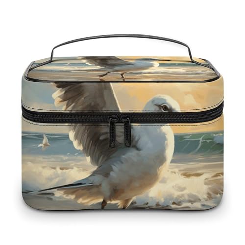 GFLFMXZW Make-up-Tasche, Reise-Kosmetiktasche für Damen, Motiv: Möwe, Make-up-Tasche für Geldbörse, großer Make-up-Organizer, Empfangstasche, Motiv: Möwe, 25 x 18 x 15 cm, Kosmetiktasche, Gemälde von GFLFMXZW