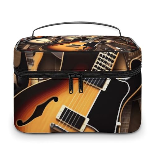 GFLFMXZW Make-up-Tasche, Reise-Kosmetiktasche für Damen, Musikgitarre, Make-up-Tasche für Geldbörse, großer Make-up-Organizer, Empfangstasche, Musikgitarre, 25 x 18 x 15 cm, Kosmetiktasche, von GFLFMXZW