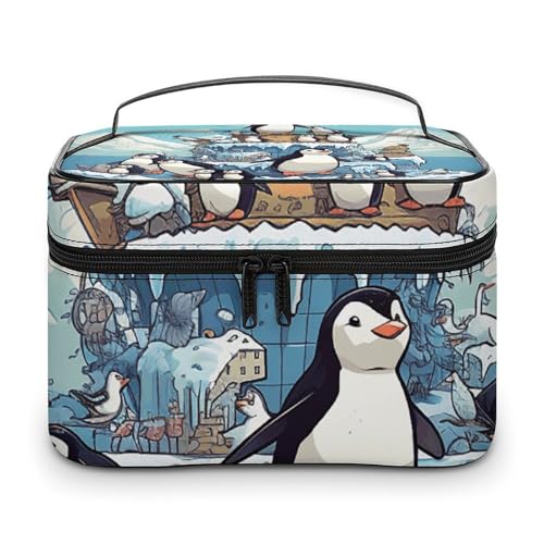 GFLFMXZW Make-up-Tasche, Reise-Kosmetiktasche für Damen, Pinguin auf dem Berg, Make-up-Tasche für Geldbörse, großer Make-up-Organizer, Empfangstasche, Pinguin auf dem Berg, 25 x 18 x 15 cm, von GFLFMXZW