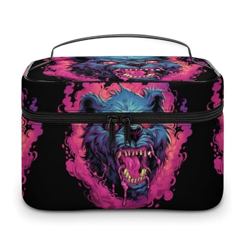 GFLFMXZW Make-up-Tasche, Reise-Kosmetiktasche für Damen, Punk-Stil, Bär, Make-up-Tasche für Geldbörse, großer Make-up-Organizer, Empfangstasche, Punk-Stil, Bär, 25 x 18 x 15 cm, Kosmetiktasche, Bär im von GFLFMXZW