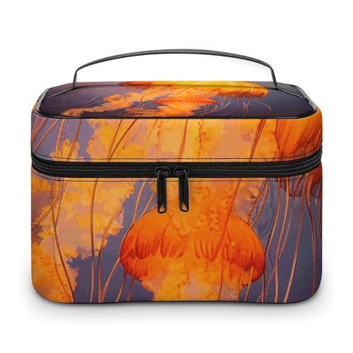 GFLFMXZW Make-up-Tasche, Reise-Kosmetiktasche für Damen, Quallen, Orange, Make-up-Tasche für Geldbörse, großer Make-up-Organizer, Empfangstasche, Quallen-Orange, 25 x 18 x 15 cm, Kosmetiktasche, GFLFMXZW Make-up-Tasche, Reise-Kosmetiktasche für Damen, Quallen, Orange, Make-up-Tasche für Geldbörse, großer Make-up-Organizer, Empfangstasche, Quallen-Orange, 25 x 18 x 15 cm, Kosmetiktasche, von GFLFMXZW