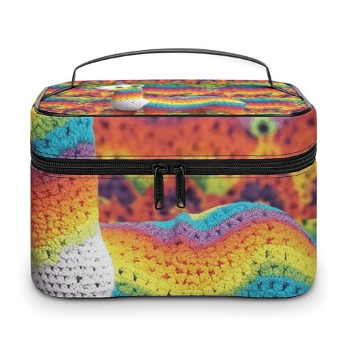 GFLFMXZW Make-up-Tasche, Reise-Kosmetiktasche für Damen, Regenbogen-Kamelmuster, Make-up-Tasche für Geldbörse, großer Make-up-Organizer, Empfangstasche, Regenbogen-Kamelmuster, 25 x 18 x 15 cm, von GFLFMXZW