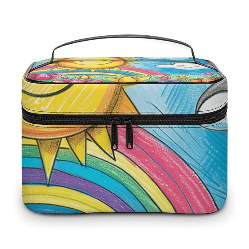 GFLFMXZW Make-up-Tasche, Reise-Kosmetiktasche für Damen, Regenbogen und Tulpen, Make-up-Tasche für Geldbörse, großer Make-up-Organizer, Empfangstasche, Regenbogen und Tulpen, 25 x 18 x 15 cm, von GFLFMXZW