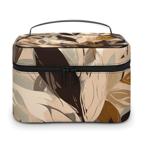 GFLFMXZW Make-up-Tasche, Reise-Kosmetiktasche für Damen, Retro-Blätter, Make-up-Tasche für Geldbörse, großer Make-up-Organizer, Empfangstasche, Retro-Blätter, 25 x 18 x 15 cm, Kosmetiktasche, von GFLFMXZW