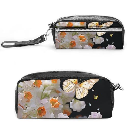 GFLFMXZW Make-up-Tasche, Reise-Kosmetiktasche für Damen, Schmetterlinge, Narzissen, Blumen, Make-up-Tasche für Geldbörse, großer Make-up-Organizer, Schmetterlinge, Narzissen, Blumen, 20 x 10 x 5,5 cm, von GFLFMXZW