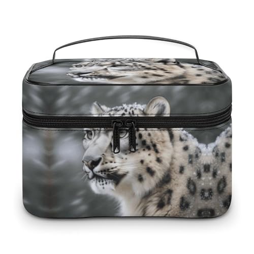 GFLFMXZW Make-up-Tasche, Reise-Kosmetiktasche für Damen, Schneeleopard, Make-up-Tasche für Geldbörse, großer Make-up-Organizer, Empfangstasche, Schneeleopard, 25 x 18 x 15 cm, Kosmetiktasche, von GFLFMXZW