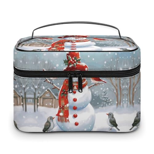 GFLFMXZW Make-up-Tasche, Reise-Kosmetiktasche für Damen, Schneemann und Vögel, Make-up-Tasche für Geldbörse, großer Make-up-Organizer, Empfangstasche, Schneemann und Vögel, 25 x 18 x 15 cm, von GFLFMXZW