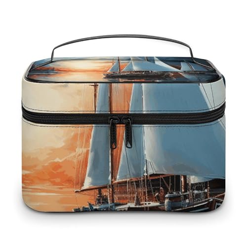 GFLFMXZW Make-up-Tasche, Reise-Kosmetiktasche für Damen, Segellandschaft, Make-up-Tasche für Geldbörse, großer Make-up-Organizer, Empfangstasche, Segellandschaft, 25 x 18 x 15 cm, Kosmetiktasche, von GFLFMXZW