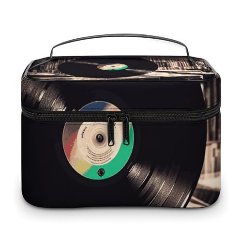 GFLFMXZW Make-up-Tasche, Reise-Kosmetiktasche für Damen, Vinyl-Schallplatten, Make-up-Tasche für Geldbörse, großer Make-up-Organizer, Empfangstasche, Vinyl-Schallplatten, 25 x 18 x 15 cm, von GFLFMXZW