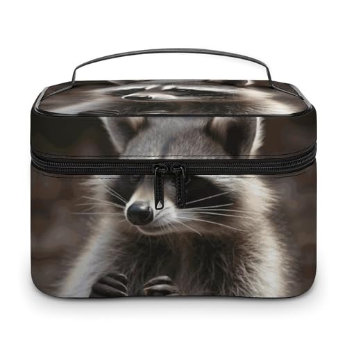 GFLFMXZW Make-up-Tasche, Reise-Kosmetiktasche für Damen, Waschbär-Make-up-Tasche für Geldbörse, großer Make-up-Organizer, Empfangstasche, Waschbär, 25 x 18 x 15 cm, Kosmetiktasche, Waschbär, von GFLFMXZW