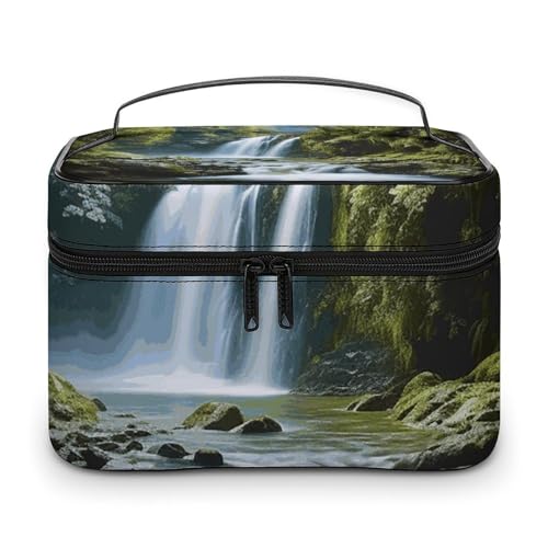 GFLFMXZW Make-up-Tasche, Reise-Kosmetiktasche für Damen, Wasserfall, Landschaftsmalerei, Make-up-Tasche für Geldbörse, großer Make-up-Organizer, Empfangstasche, Wasserfall-Landschaftsmalerei, 25 x 18 von GFLFMXZW