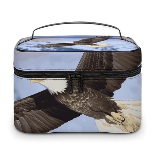 GFLFMXZW Make-up-Tasche, Reise-Kosmetiktasche für Damen, Weißkopfseeadler, fliegender Make-up-Tasche für Geldbörse, großer Make-up-Organizer, Empfangstasche, Weißkopfseeadler, fliegender Adler, 25 x von GFLFMXZW