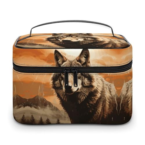 GFLFMXZW Make-up-Tasche, Reise-Kosmetiktasche für Damen, Wolf in der Sonne, Make-up-Tasche für Geldbörse, großer Make-up-Organizer, Empfangstasche, Wolf in der Sonne, 25 x 18 x 15 cm, Kosmetiktasche, von GFLFMXZW