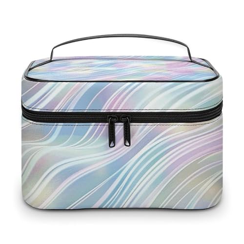 GFLFMXZW Make-up-Tasche, Reise-Kosmetiktasche für Damen, abstraktes gewelltes Karomuster, Make-up-Tasche für Geldbörse, großer Make-up-Organizer, Empfangstasche, abstraktes gewelltes Karo, 25 x 18 x von GFLFMXZW