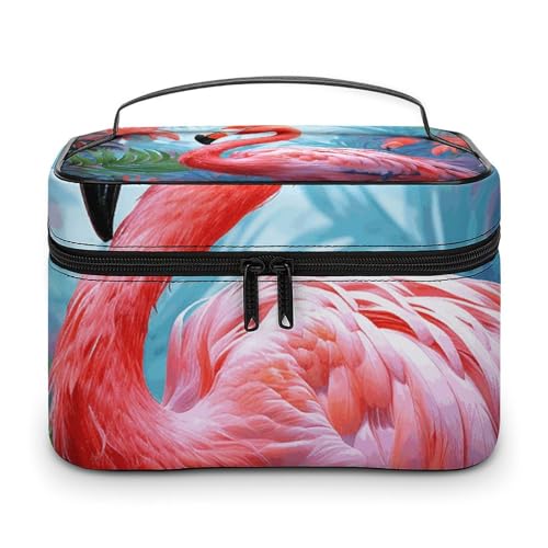GFLFMXZW Make-up-Tasche, Reise-Kosmetiktasche für Damen, bemalter Flamingo, Make-up-Tasche für Geldbörse, großer Make-up-Organizer, Empfangstasche, bemalter Flamingo, 25 x 18 x 15 cm, Kosmetiktasche, von GFLFMXZW