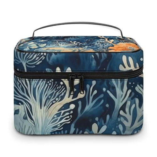 GFLFMXZW Make-up-Tasche, Reise-Kosmetiktasche für Damen, blaue Algenmalerei, Make-up-Tasche für Geldbörse, großer Make-up-Organizer, Empfangstasche, blaue Algenmalerei, 25 x 18 x 15 cm, von GFLFMXZW