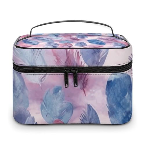 GFLFMXZW Make-up-Tasche, Reise-Kosmetiktasche für Damen, blaues Federmuster, Make-up-Tasche für Geldbörse, großer Make-up-Organizer, Empfangstasche, blaues Federmuster, 25 x 18 x 15 cm, von GFLFMXZW