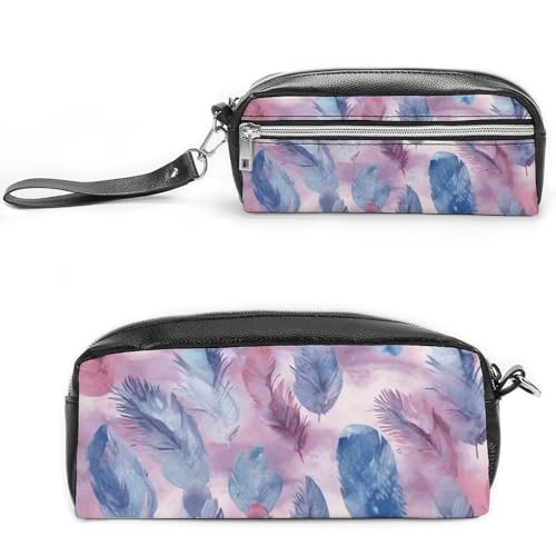 GFLFMXZW Make-up-Tasche, Reise-Kosmetiktasche für Damen, blaues Federmuster, Make-up-Tasche für Geldbörse, großer Make-up-Organizer, blaues Federmuster, 20 x 10 x 5,5 cm, Kosmetiktasche, Blaues von GFLFMXZW