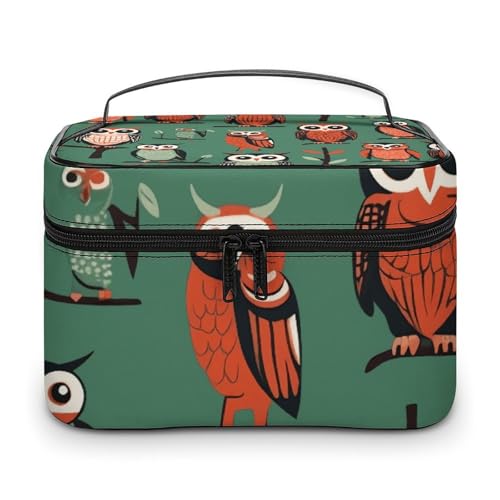GFLFMXZW Make-up-Tasche, Reise-Kosmetiktasche für Damen, braunes Eulenmuster, Make-up-Tasche für Geldbörse, großer Make-up-Organizer, Empfangstasche, braunes Eulenmuster, 25 x 18 x 15 cm, von GFLFMXZW