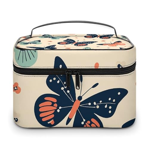GFLFMXZW Make-up-Tasche, Reise-Kosmetiktasche für Damen, bunt, Cartoon-Schmetterling, Make-up-Tasche für Geldbörse, großer Make-up-Organizer, Empfangstasche, bunter Cartoon-Schmetterling, 25 x 18 x 15 von GFLFMXZW