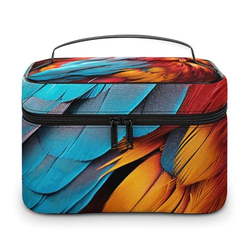 GFLFMXZW Make-up-Tasche, Reise-Kosmetiktasche für Damen, bunte Federn, Make-up-Tasche für Geldbörse, großer Make-up-Organizer, Empfangstasche, bunte Federn, 25 x 18 x 15 cm, Kosmetiktasche, Bunte von GFLFMXZW