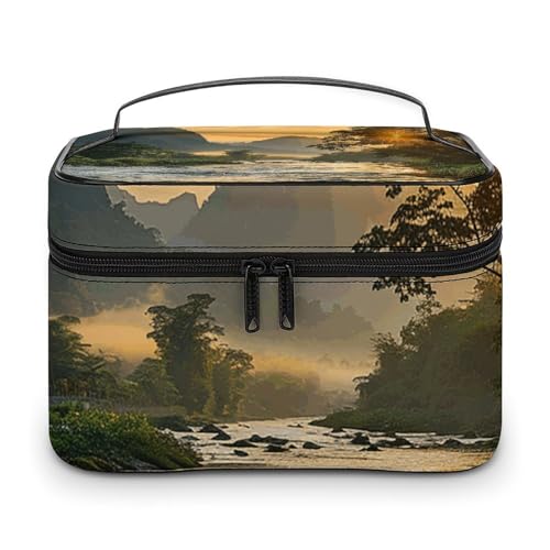 GFLFMXZW Make-up-Tasche, Reise-Kosmetiktasche für Damen, der Fluss fließt langsam, Make-up-Tasche für Geldbörse, großer Make-up-Organizer, Empfangstasche, der Fluss fließt langsam, 25 x 18 x 15 cm, von GFLFMXZW