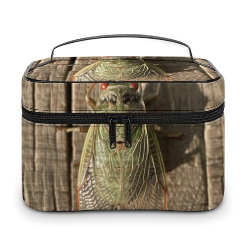 GFLFMXZW Make-up-Tasche, Reise-Kosmetiktasche für Damen, eine grüne Zikade, Make-up-Tasche für Geldbörse, großer Make-up-Organizer, Empfangstasche, grüne Zikade, 25 x 18 x 15 cm, Kosmetiktasche, Eine von GFLFMXZW