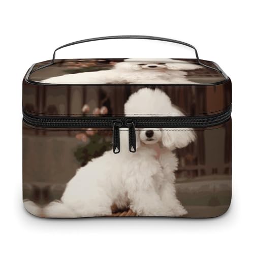 GFLFMXZW Make-up-Tasche, Reise-Kosmetiktasche für Damen, französischer Pudel, Make-up-Tasche für Geldbörse, großer Make-up-Organizer, Empfangstasche, französischer Pudel, 25 x 18 x 15 cm, von GFLFMXZW