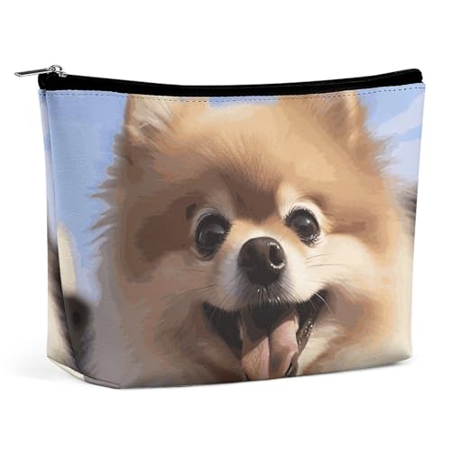 GFLFMXZW Make-up-Tasche, Reise-Kosmetiktasche für Damen, fröhlicher Zwergspitz, Make-up-Tasche für Geldbörse, großer Make-up-Organizer, Happy Pomeranian, Einheitsgröße, Kosmetiktasche, Happy von GFLFMXZW
