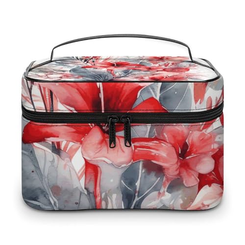 GFLFMXZW Make-up-Tasche, Reise-Kosmetiktasche für Damen, gezeichnete tropische Blumen, Make-up-Tasche für Geldbörse, großer Make-up-Organizer, Empfangstasche, gezeichnete tropische Blumen, 25 x 18 x von GFLFMXZW