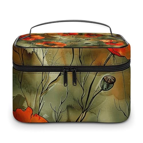 GFLFMXZW Make-up-Tasche, Reise-Kosmetiktasche für Damen, grün und dunkelbraun, Make-up-Tasche für Geldbörse, großer Make-up-Organizer, Empfangstasche, grün und dunkelbraun, 25 x 18 x 15 cm, von GFLFMXZW