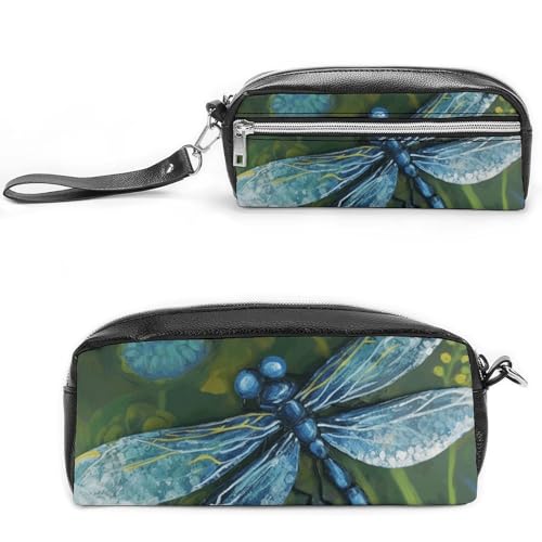 GFLFMXZW Make-up-Tasche, Reise-Kosmetiktasche für Damen, handbemalt, blaue Libellen, Make-up-Tasche für Geldbörse, großer Make-up-Organizer, handbemalte blaue Libelle, 20 x 10 x 5,5 cm, von GFLFMXZW