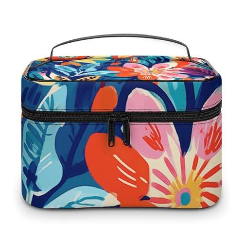 GFLFMXZW Make-up-Tasche, Reise-Kosmetiktasche für Damen, handgezeichnete Blumen, Make-up-Tasche für Geldbörse, großer Make-up-Organizer, Empfangstasche, handgezeichnete Blumen, 25 x 18 x 15 cm, von GFLFMXZW