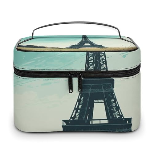 GFLFMXZW Make-up-Tasche, Reise-Kosmetiktasche für Damen, handgezeichnete Gebäude, Make-up-Tasche für Geldbörse, großer Make-up-Organizer, Empfangstasche, handgezeichnete Gebäude, 25 x 18 x 15 cm, von GFLFMXZW