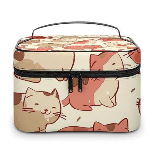 GFLFMXZW Make-up-Tasche, Reise-Kosmetiktasche für Damen, hellrote Katze, Make-up-Tasche für Geldbörse, großer Make-up-Organizer, Empfangstasche, hellrote Katze, 25 x 18 x 15 cm, Kosmetiktasche, von GFLFMXZW