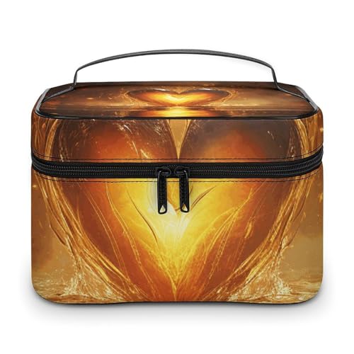 GFLFMXZW Make-up-Tasche, Reise-Kosmetiktasche für Damen, herzförmige Flamme, Make-up-Tasche für Geldbörse, großer Make-up-Organizer, Empfangstasche, herzförmige Flamme, 25 x 18 x 15 cm, von GFLFMXZW