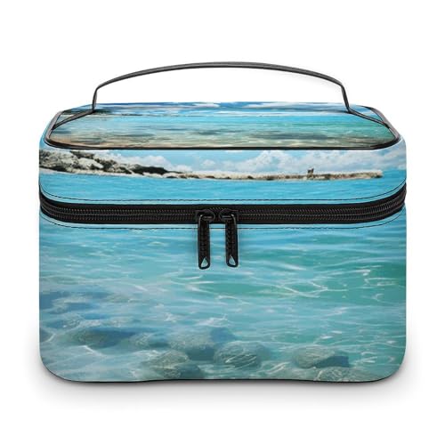 GFLFMXZW Make-up-Tasche, Reise-Kosmetiktasche für Damen, malerisches Meerwasser, Make-up-Tasche für Geldbörse, großer Make-up-Organizer, Empfangstasche, malerisches Meerwasser, 25 x 18 x 15 cm, von GFLFMXZW