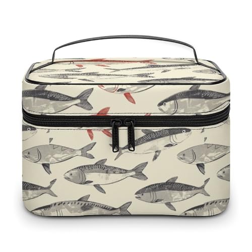 GFLFMXZW Make-up-Tasche, Reise-Kosmetiktasche für Damen, mit Heringsmuster, Make-up-Tasche für Geldbörse, großer Make-up-Organizer, Empfangstasche, mit Hering-Muster, 25 x 18 x 15 cm, Kosmetiktasche, von GFLFMXZW