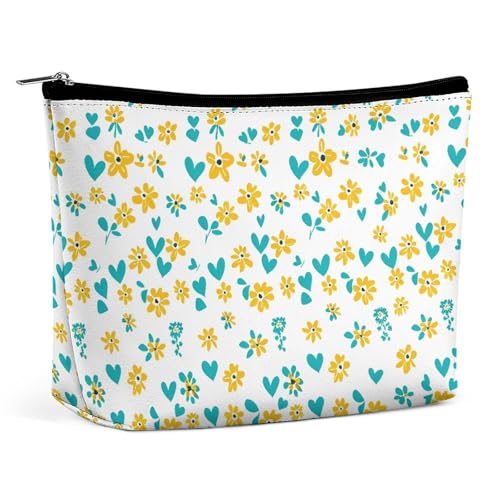 GFLFMXZW Make-up-Tasche, Reise-Kosmetiktasche für Damen, mit Herzen und Blumen, Make-up-Tasche für Geldbörse, groß, mit Herzen und Blumen, Einheitsgröße, Kosmetiktasche, Mit Herzen und Blumen, von GFLFMXZW