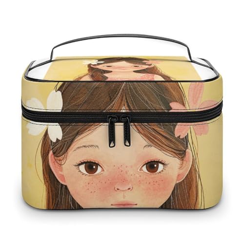 GFLFMXZW Make-up-Tasche, Reise-Kosmetiktasche für Damen, mit langen braunen Haaren, Make-up-Tasche für Geldbörse, großer Make-up-Organizer, Empfangstasche, mit langen braunen Haaren, 25 x 18 x 15 cm, von GFLFMXZW