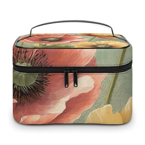GFLFMXZW Make-up-Tasche, Reise-Kosmetiktasche für Damen, pastellfarbene Mohnblumen, Make-up-Tasche für Geldbörse, großer Make-up-Organizer, Empfangstasche, Pastell-Mohnblumen, 25 x 18 x 15 cm, von GFLFMXZW